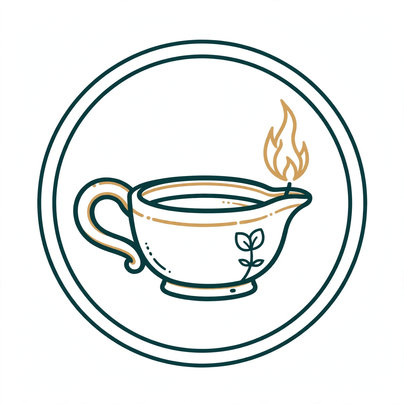 Logo Now ProbeLamp bergaya ilustrasi Probe: pelita putih berlis teal dan emas dengan emblem kecambah serta api hangat
