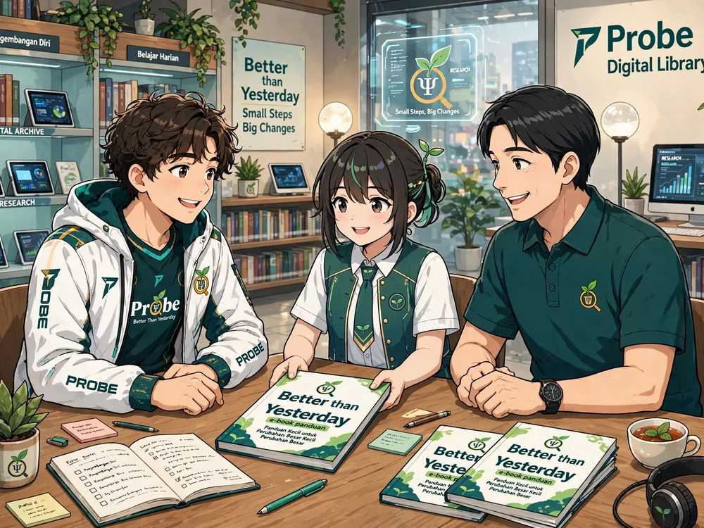 Satoru, Mamori, dan Shugo membaca e-book di Perpustakaan Digital Probe