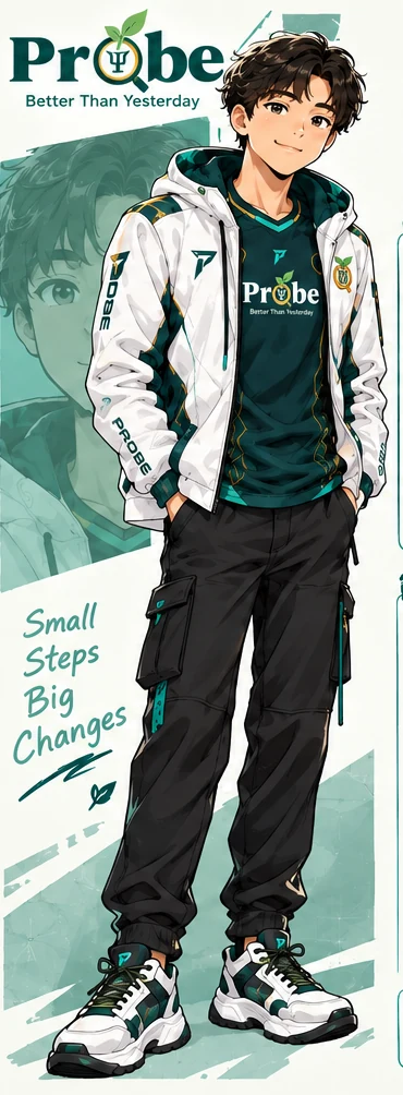 Satoru, maskot penjelajah potensi diri Probe, dengan motto Small Steps Big Changes